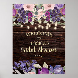 Rustikales String Light Lila floral Brautparty Poster