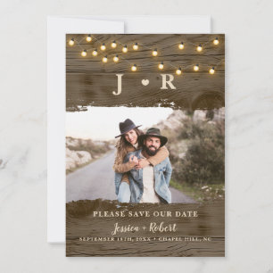 Rustikales String Lights-Foto Save the Date Einladung