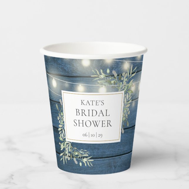Rustikales String Lights Greenery Brautparty Pappbecher (Vorderseite)