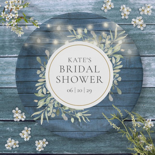 Rustikales String Lights Greenery Brautparty Pappteller (Rustic String Lights Greenery Bridal Shower Paper Plates)