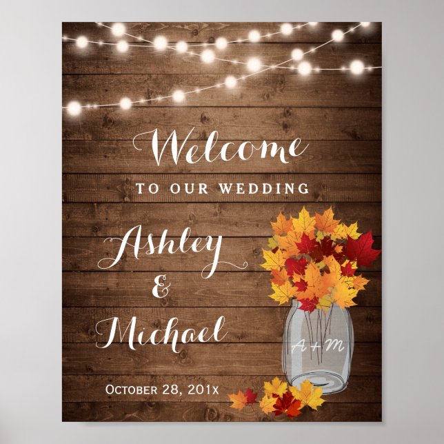 Rustikales String Lights Mason Jar Hochzeit im Her Poster (Vorne)