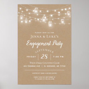 Rustikales String Lights Wedding Sign Poster