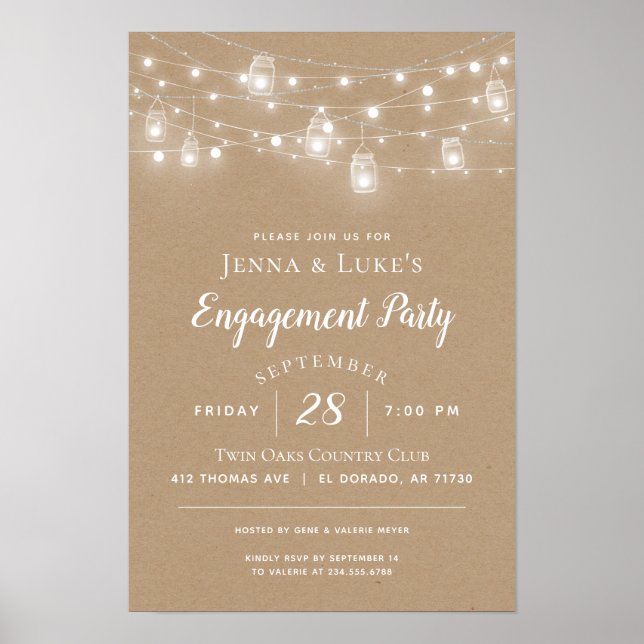 Rustikales String Lights Wedding Sign Poster (Vorne)