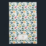 Rustikales, stylisches Gelbfarben-Blume Monogramm Geschirrtuch<br><div class="desc">Rustikal Gelb und Grün Blume Muster Monogram Küchentücher</div>