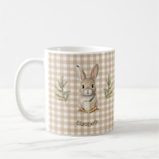 Rustikales süßes Kaninchen braun kariert personali Kaffeetasse