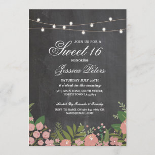 Rustikales Sweet 16 Party Coral Floral Chalk Einla Einladung