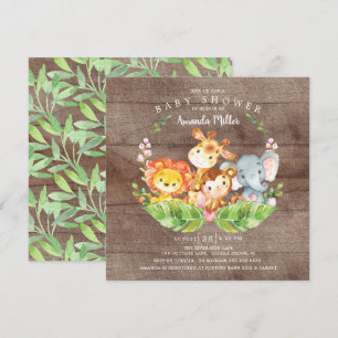 Rustikales Sweet Jungle Safari Animals Baby Dusche Einladung