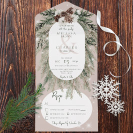 Rustikales Tan Pine Winter Abendessen All In One Einladung