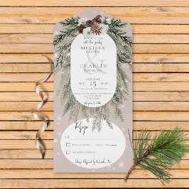 Rustikales Tan Pine Winter Sparkone All In One Einladung