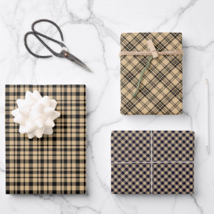 Rustikales Tartan-Karo-Muster drei passend Geschenkpapier Set