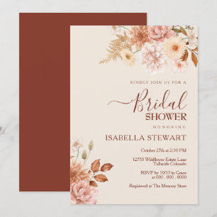 Rustikales Terracotta Boho Fall Foliage Brautparty Einladung