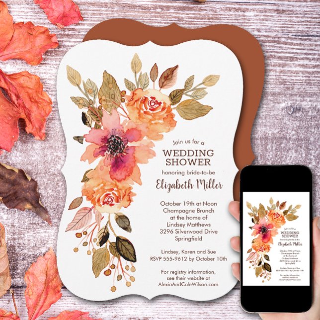Rustikales Terracotta Fall Floral Brautparty Einladung (Rustic Terracotta Fall Floral Bridal Shower Invitations)