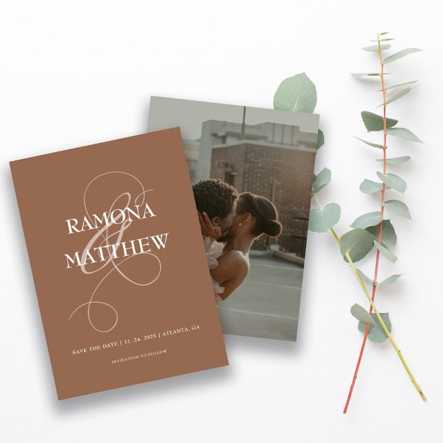 Rustikales Terracotta Foto Ampersand Save the Date (Von Creator hochgeladen)