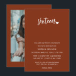 Rustikales Terracotta Script Sweet 16 Birthday Fot Einladung<br><div class="desc">Rustikale Terracotta Einfache Minimalistische Schrift Sweet 16 Geburtstag Foto Einladung</div>