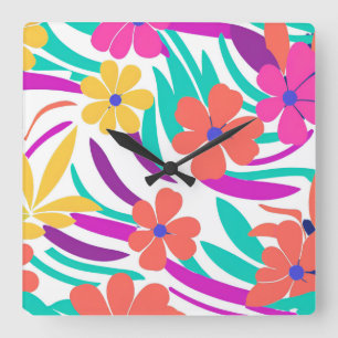 Rustikales Terrakotta-Wildblumen-Boho-Eklektisches Quadratische Wanduhr