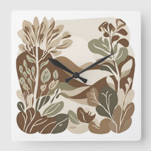 Rustikales Terrakotta-Wildblumen-Boho-Eklektisches Quadratische Wanduhr