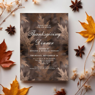 Rustikales Thanksgiving-Dinner mit Herbstlaub Einladung