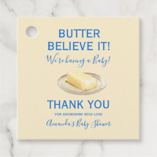 Rustikales Thema Butter Gelb Blau Babyparty Geschenkanhänger