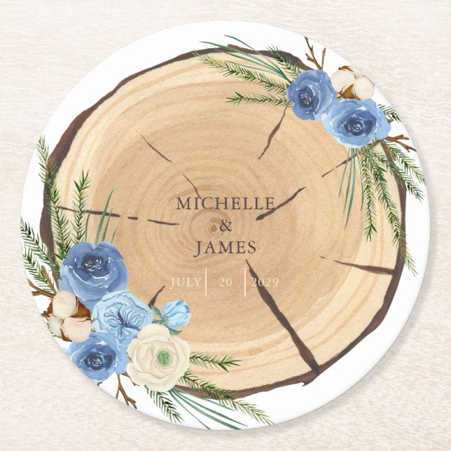 Rustikales Thema Hochzeit in Woodland Runder Pappuntersetzer (Vorderseite)