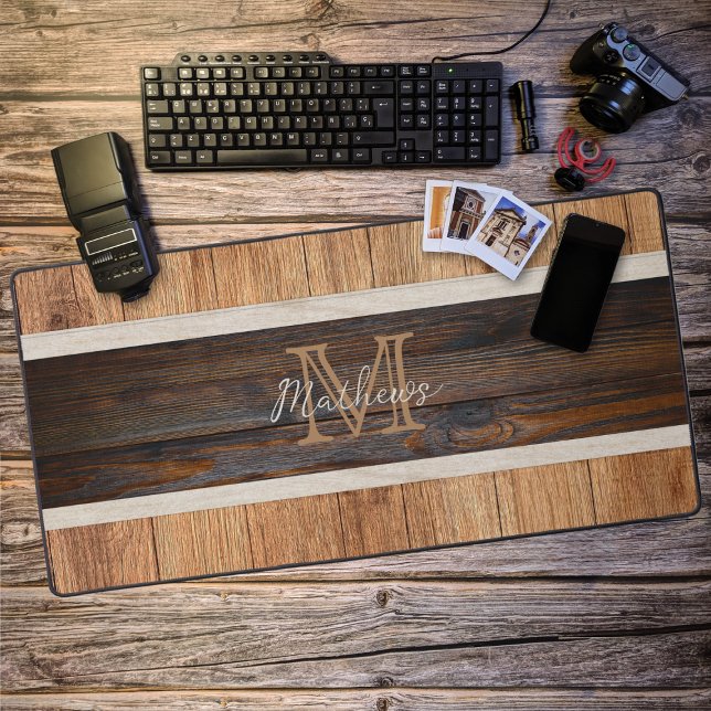 Rustikales Ton Monogramm Stripe Tan Schreibtischunterlage (Von Creator hochgeladen)