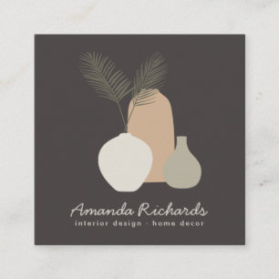 Rustikales Töpferdekor Pflanze braunes Interieur Quadratische Visitenkarte