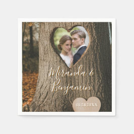 Rustikales Tree Bark Heart Foto Wedding Serviette