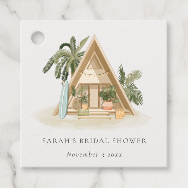 Rustikales Tropical Palm Beach Shack Brautparty Geschenkanhänger (Vorderseite)