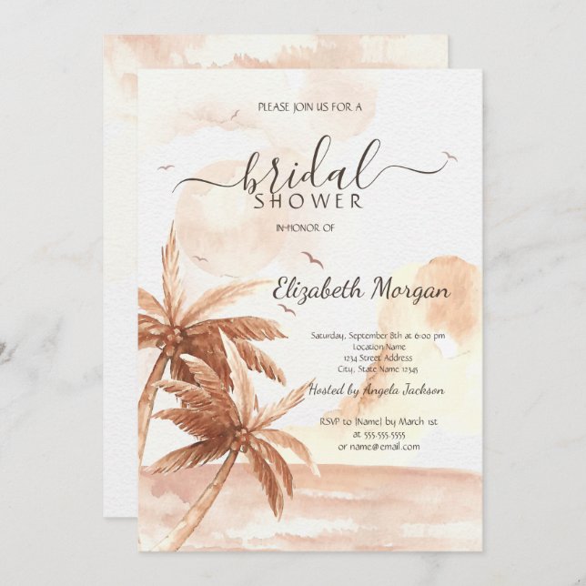 Rustikales tropisches Palmen-Brautparty Einladung (Vorne/Hinten)