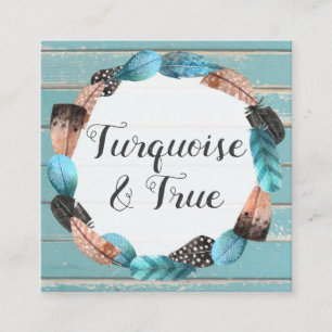 Rustikales türkisfarbenes Holz und Feather Arrow B Quadratische Visitenkarte