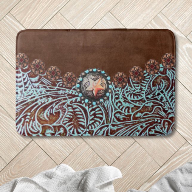 Rustikales, türkisfarbenes Western Badematte (Rustic brown turquoise western country pattern bath mat)