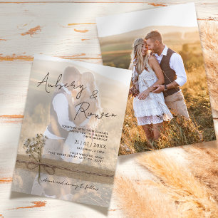 Rustikales Twine Burlap Wildblume Boho Foto Weddin Einladung