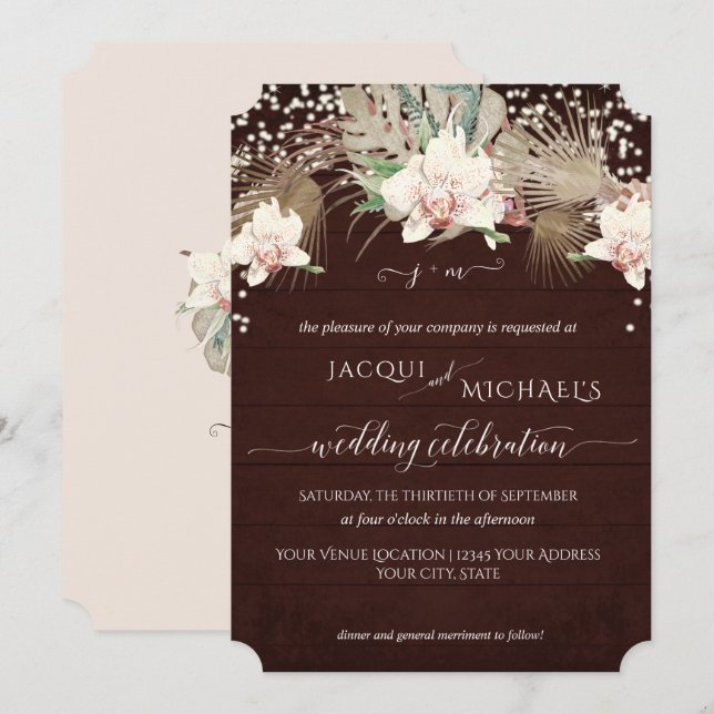 Rustikales Twinkle Weißer Orchideenholz Einladung (Vorne/Hinten)