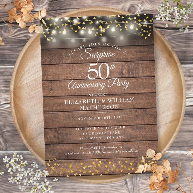 Rustikales Überraschungs-Party 50. Hochzeitstag Einladung (Rustic Surprise Party 50th Wedding Anniversary Invitation)