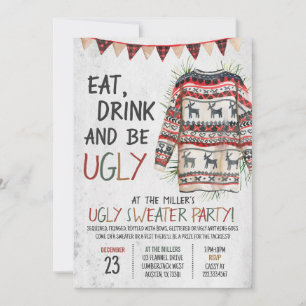Rustikales Ugly Sweater Christmas Party Einladung