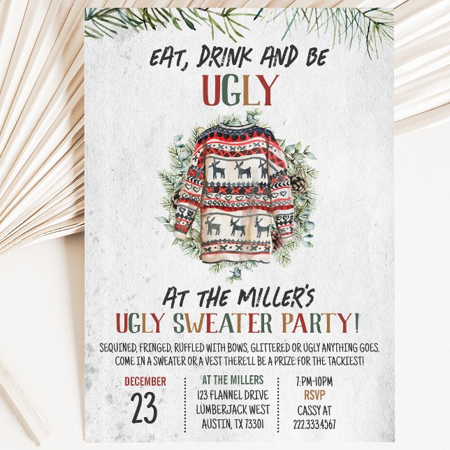 Rustikales Ugly Sweater Christmas Party Einladung (Von Creator hochgeladen)