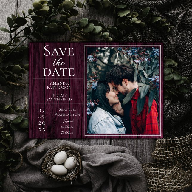 Rustikales und einfaches Foto | Magenta Save the D Save The Date (Magenta Rustic and Simple Photo Save the Date)
