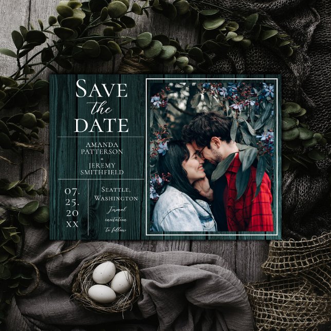 Rustikales und einfaches Foto | SAVE THE DATE AQUA (Teal Rustic and Simple Photo Save the Date)