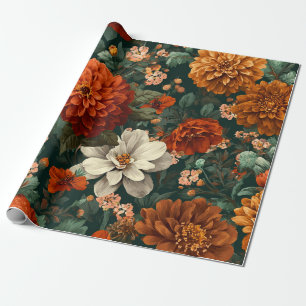 Rustikales verbranntes Orange Grün Botanisches Flo Geschenkpapier
