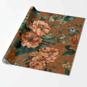 Rustikales verbranntes Orange Grün Botanisches Flo Geschenkpapier