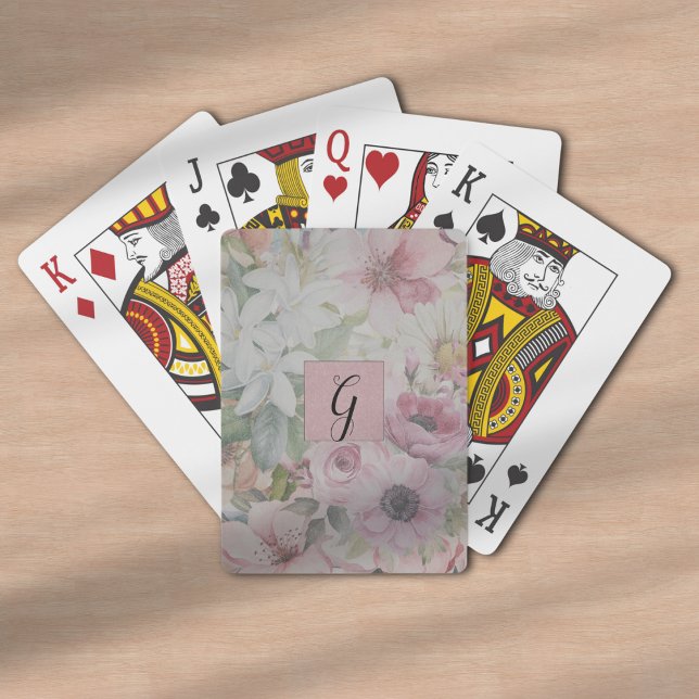 Rustikales Vintag Blush Pink Blumenmuster Monogram Spielkarten (Von Creator hochgeladen)