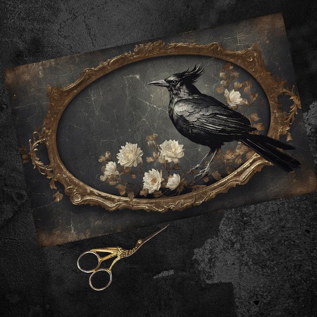 Rustikales Vintag Gothic Crow Decoupage Seidenpapier (Von Creator hochgeladen)