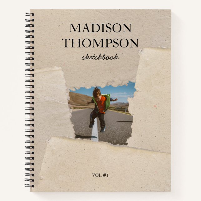 Rustikales Vintag Paper Personalisiert Foto Skethb Notizbuch (Vorderseite)