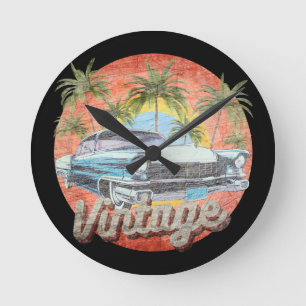 Rustikales Vintage Car Sommerurlaub Runde Wanduhr