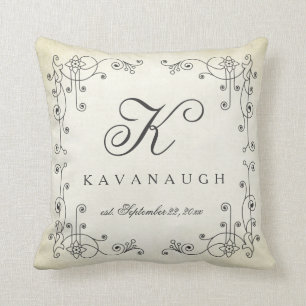 Rustikales Vintage-Design-Monogramm-Hochzeitskisse Kissen