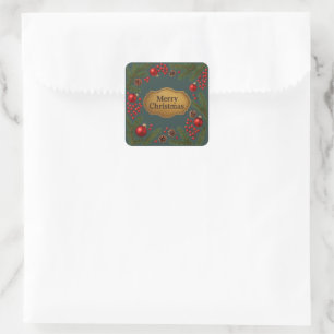 Rustikales, vintage Frohe Weihnachten Quadratischer Aufkleber