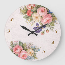 Rustikales Vintage-personalisiertes Blumenrosendes Große Wanduhr