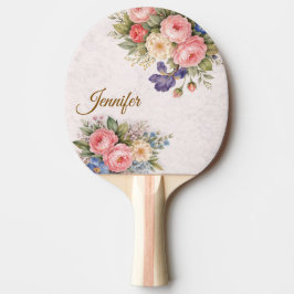 Rustikales Vintage-personalisiertes Blumenrosendes Tischtennis Schläger