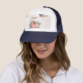 Rustikales Vintage-personalisiertes Blumenrosendes Truckerkappe