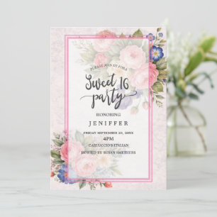 Rustikales Vintage personalisiertes florales Rosen Einladung
