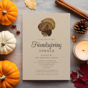 Rustikales Vintage-Puten-Friendsgiving-Dinner Einladung